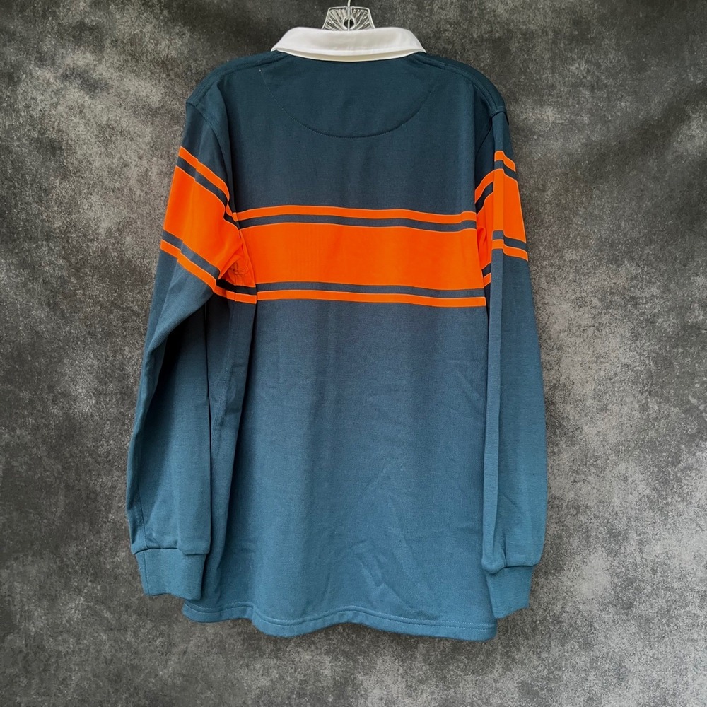 Withernot Mens Long Sleeve Rugby Shirt Blue Orange Striped Size L Heritage - Picture 5 of 7